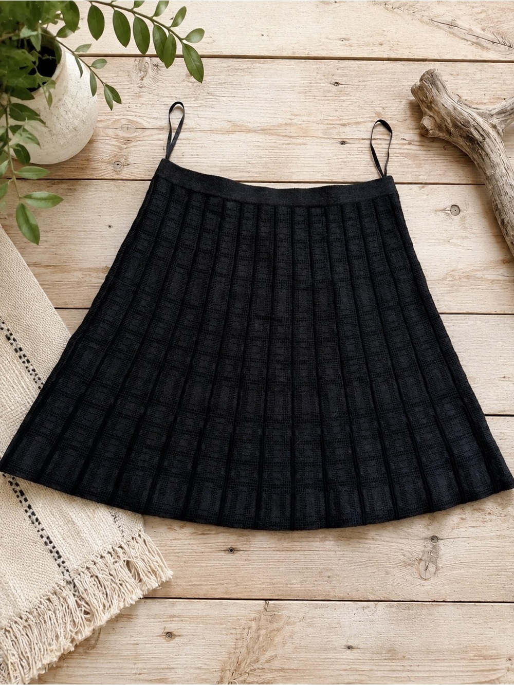 GNW Black Ribbed Knit A-Line Skirt Size M